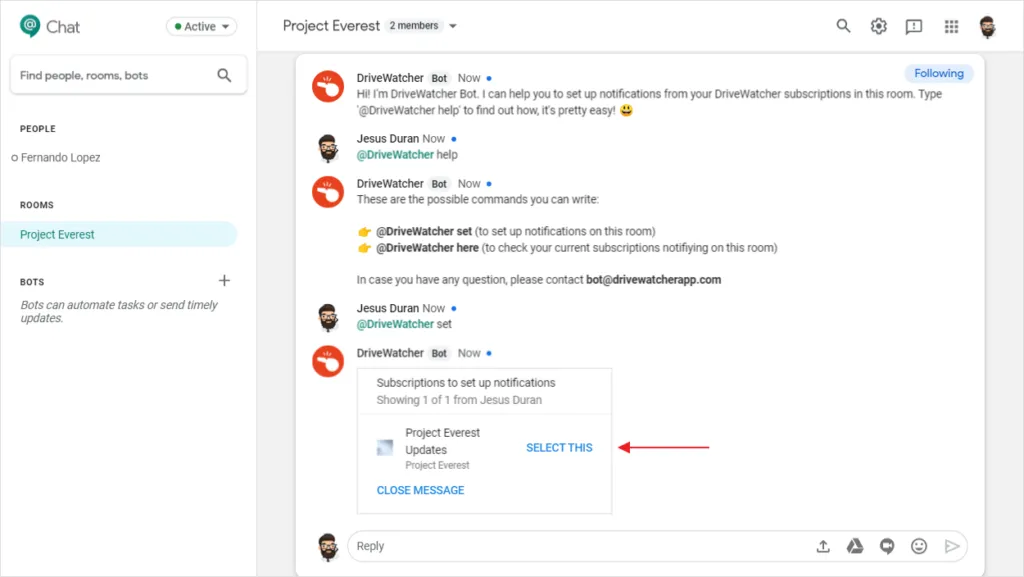 Notificaciones con el bot de Google Chat (antes Hangouts Chat) – captura 4