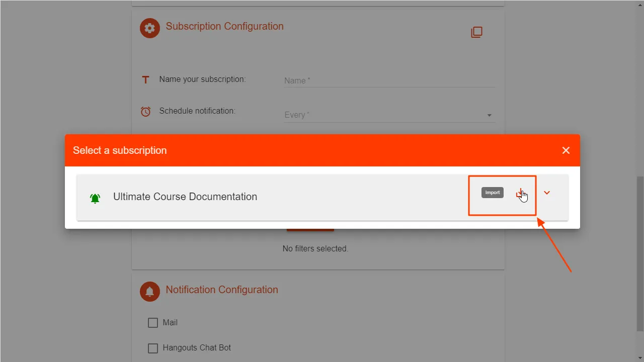 Importar la configuración de suscripciones creadas anteriormente – captura 3