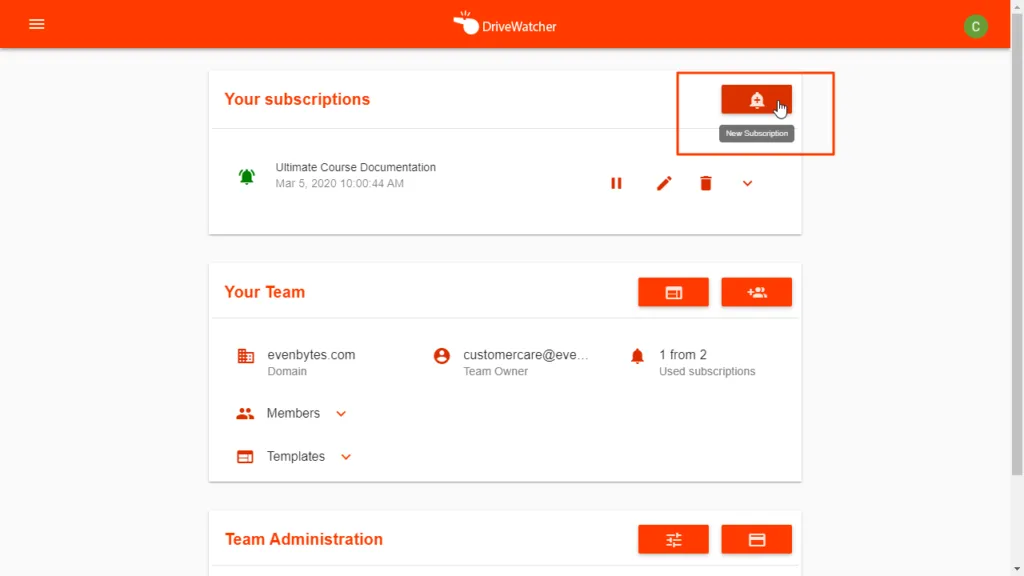 Importar la configuración de suscripciones creadas anteriormente – captura 1