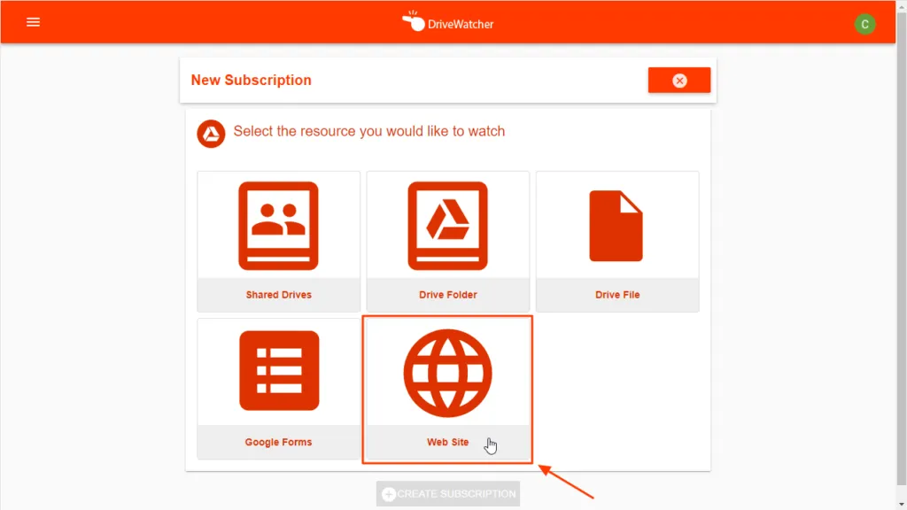 Cómo crear suscripciones web con DriveWatcher – captura 2