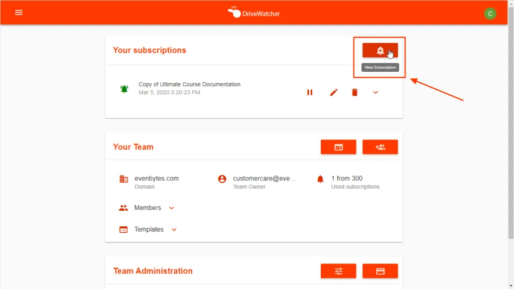 Cómo crear suscripciones web con DriveWatcher – captura 1